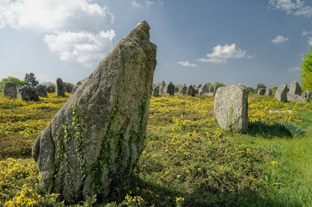 Rijen menhirs in de velden van Carnac